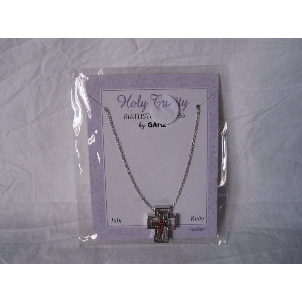 NEW Holy Trinity Birthstone Cross by‎ Ganz July Ruby Silver Stones Beautiful!